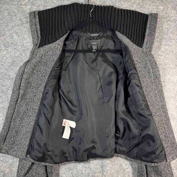 Mango Turtle High Neck Y2K Aesthetic Zip Up Gray Wool Belted Jacket Size 6 - Picture 6 of 16